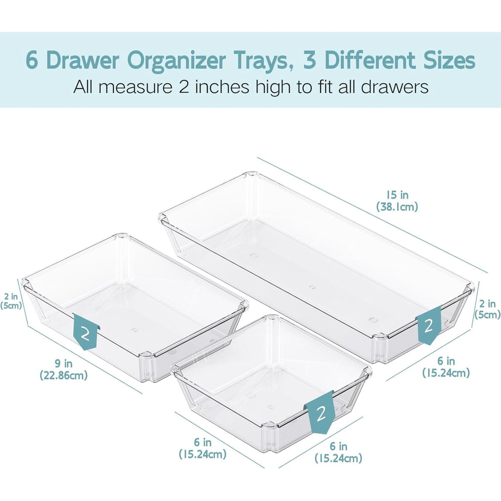 Large Clear Plastic Drawer Organizer Trays, Non-Slip Storage Bins F837049