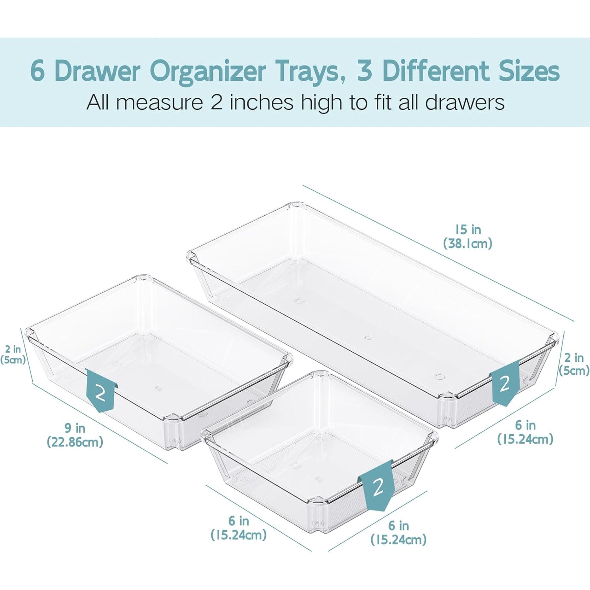 Large Clear Plastic Drawer Organizer Trays, Non-Slip Storage Bins F837049