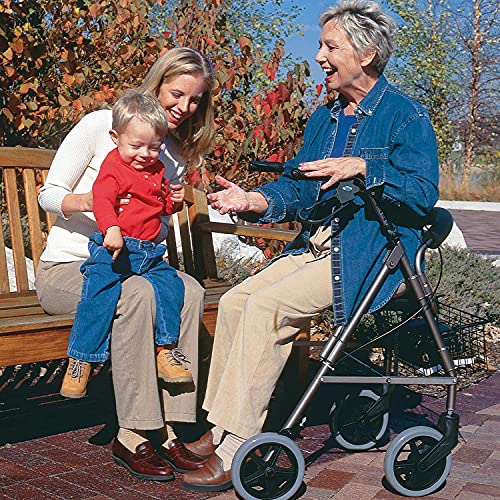 Rollator Walker with Extra Wide Seat and Backrest, Adjustable Height, Burgundy E4900