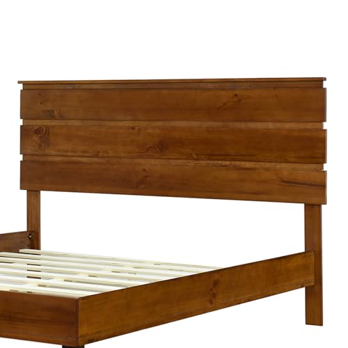 Full Size Bed Frame with Tall Headboard, Wood Platform Bed with Slats Support G6751