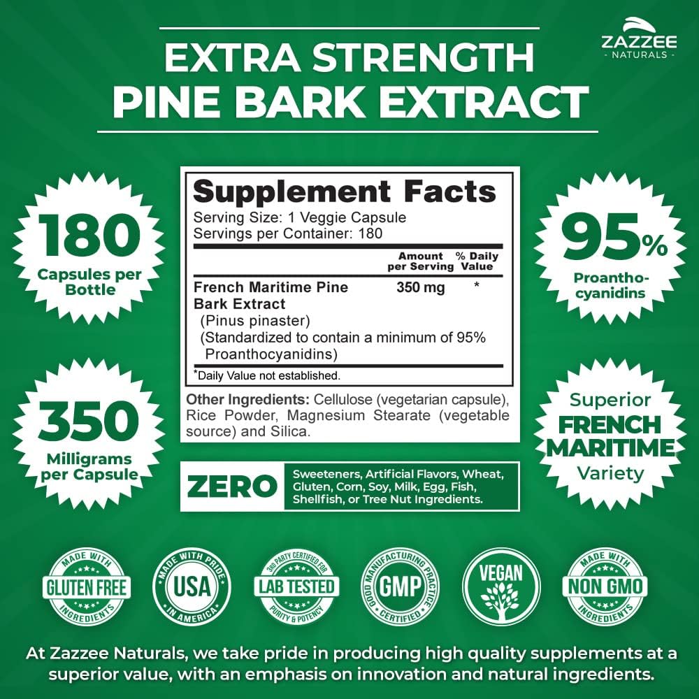 French Maritime Pine Bark Extract 350 mg Vegan Capsules E414