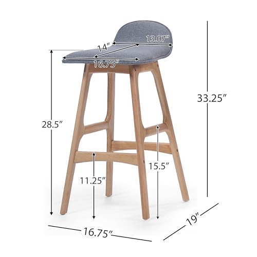 Upholstered Bar Stool Set of 2 Wood Counter Height Chairs with Footrests J934949