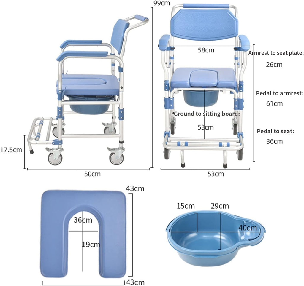 Wheeled Commode Chair for Bathroom with Liftable Armrests H432769