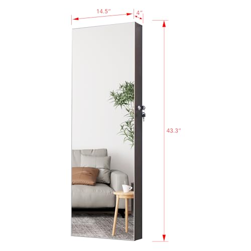 Jewelry Armoire with Mirror and Storage, Wall Mounted, Off-White Q880711