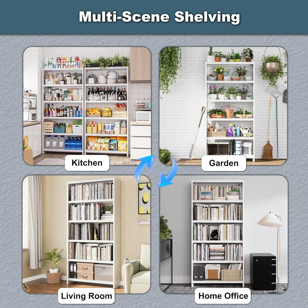 White 5-Tier Metal Bookshelf, 69" Tall Bookcase M91286