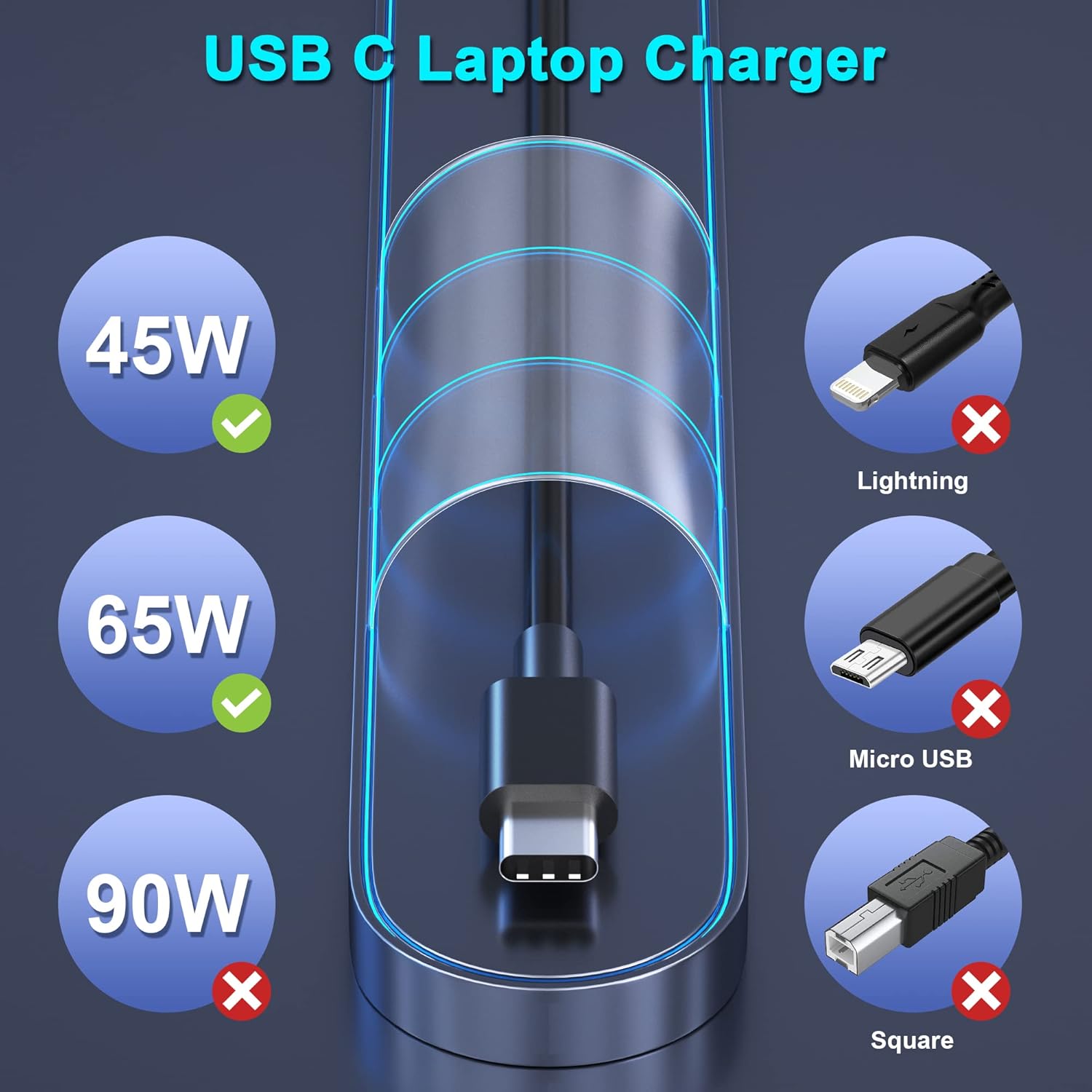 65W USB-C Laptop Charger AC Adapter Power Supply S190264
