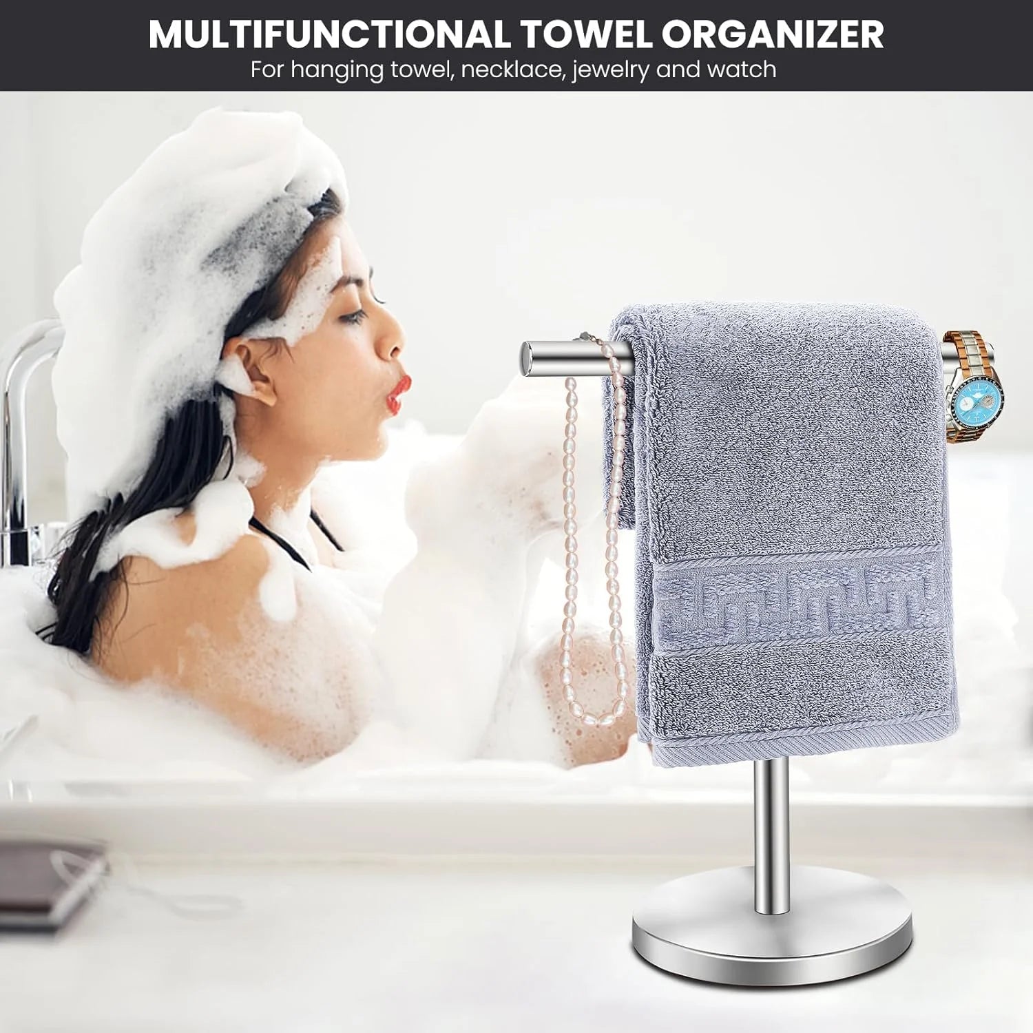 T-Shape Bath Hand Towel Holder Stand, Stainless Steel, Matte Black J343