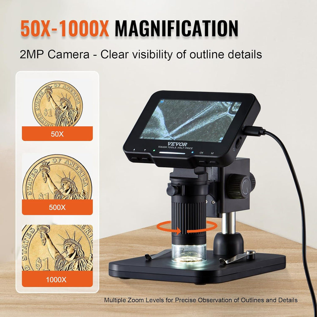 LCD Digital Microscope 4.3" IPS Screen 50X-1000X with 8 LED Lights W654498