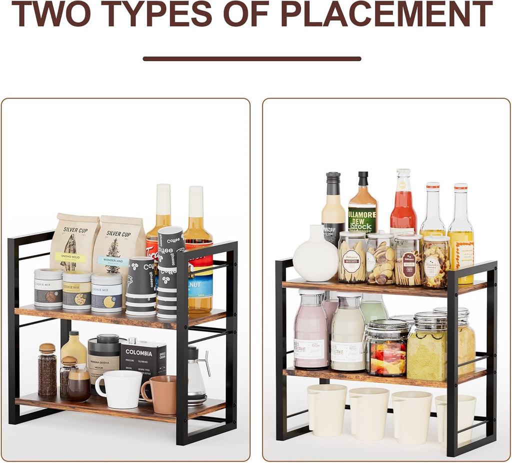 2 Tier Wood Countertop Spice Rack Shelf for Kitchen Cabinet and Tea Station Z640770