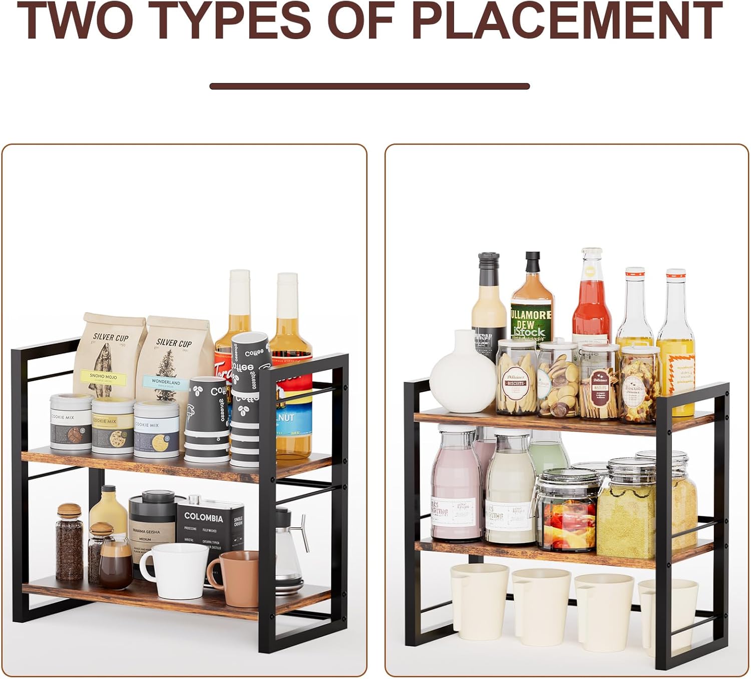 2 Tier Wood Countertop Spice Rack Shelf for Kitchen Cabinet and Tea Station Z640770