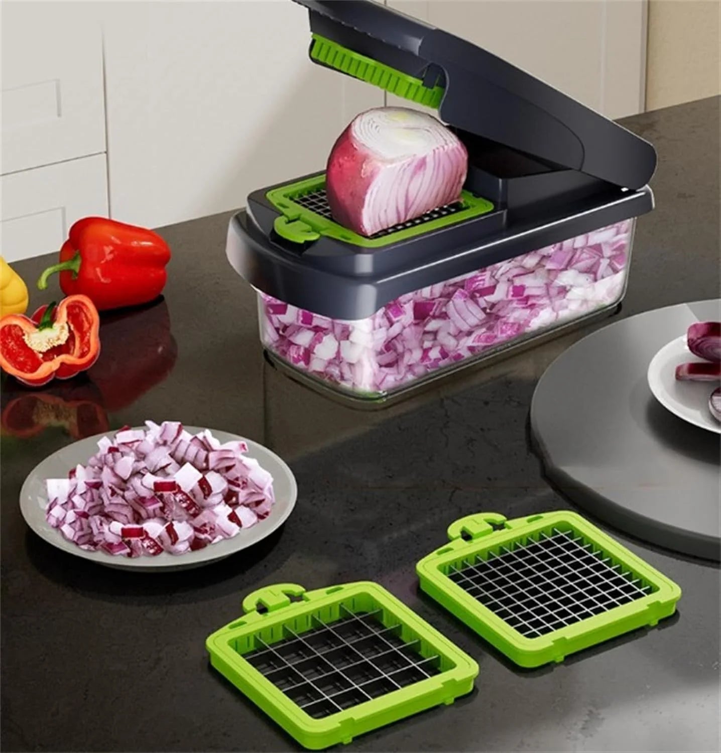 Vegetable Cutter & Slicer with Stainless Steel Blades, Kitchen Gadgets K2489