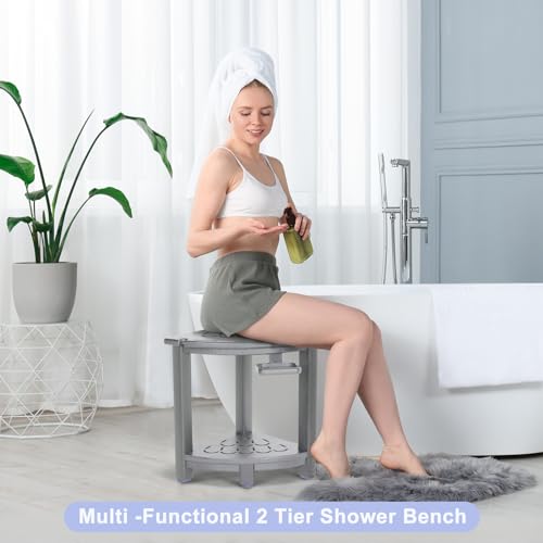 Corner Shower Stool with Storage Shelf and Adjustable Feet G806523