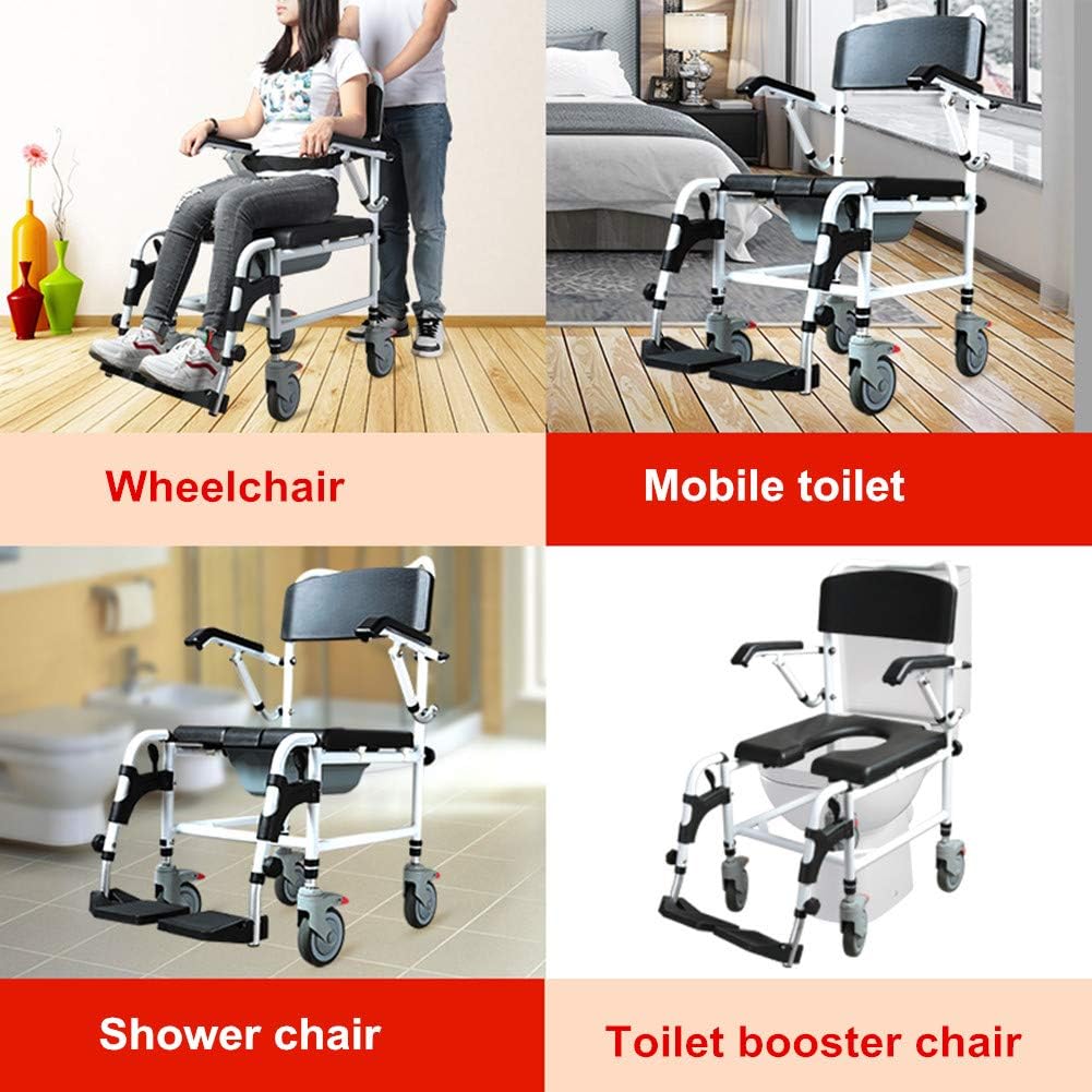 Tilt-in-Space Reclining Shower/Toilet Commode Chair with Padded Seat and Armrests J536307