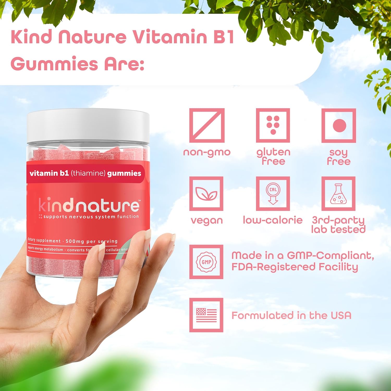 Vitamin B1 Gummies with Strawberry Flavor, 500mg per Serving P192