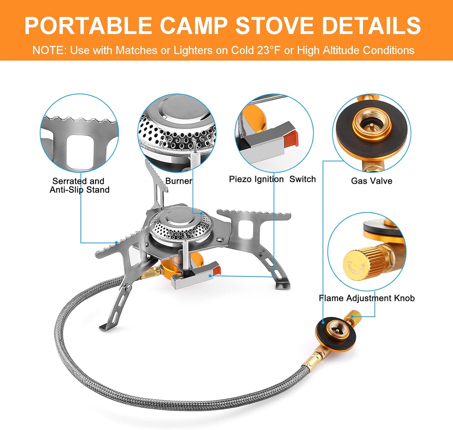 Portable Camping Gas Stove with Piezo Ignition and Carrying Case N71458