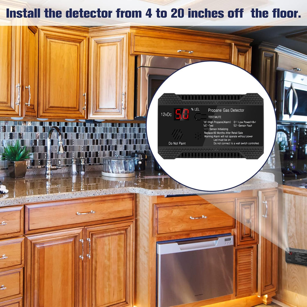 RV Propane Gas Detector, 12V High Sensitivity Alarm with LCD Display Z862