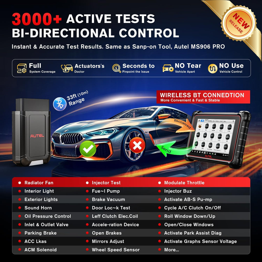 Autel Scanner MaxiCOM MK900-BT, 2024 OS 11 Bidirectional Scan Tool, 40+ Reset, CAN FD/DoIP J2698