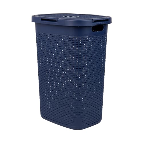 60L Slim Laundry Hamper with Lid, Wicker Style, Set of 2, Gray Q455886