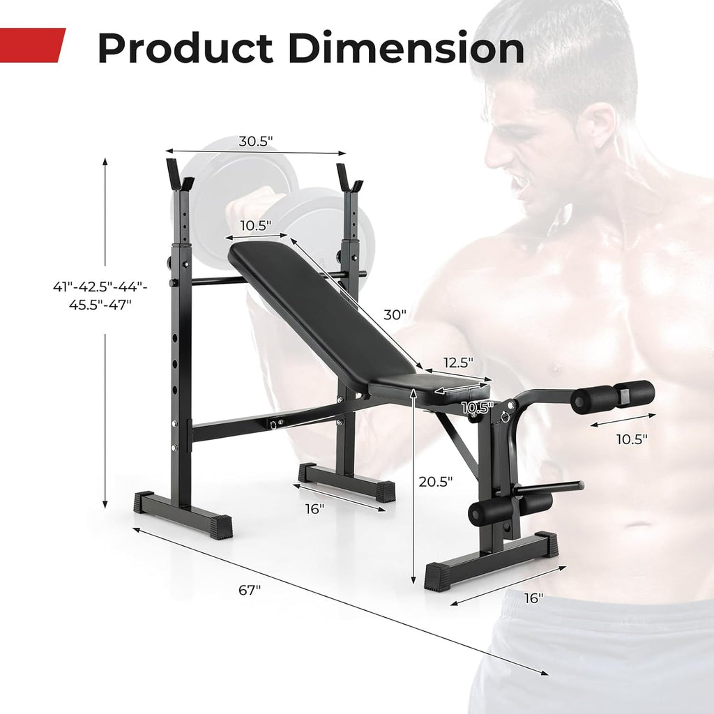 Adjustable Weight Bench with Squat Racks, Leg Extension & Leg Curl for Home Gym I38285