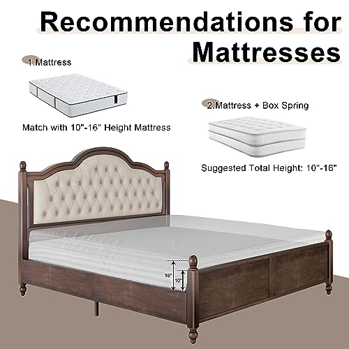 Queen Size Upholstered Platform Bed with Tufted Headboard, Wood Slat Support T634