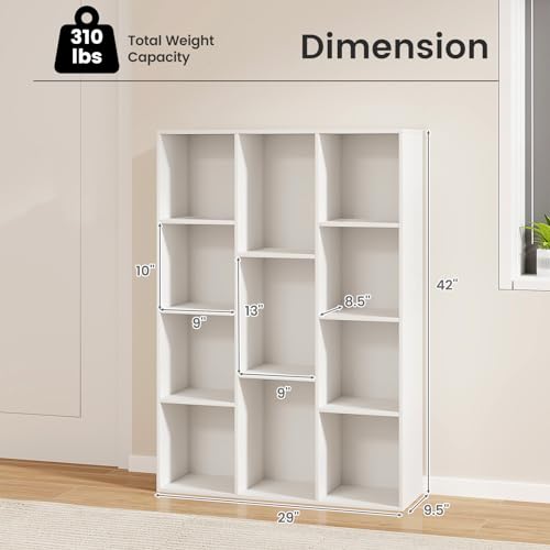 11 Cube Reversible Bookcase, Wooden Freestanding Open Bookshelf with Anti-tip Kits, White H451