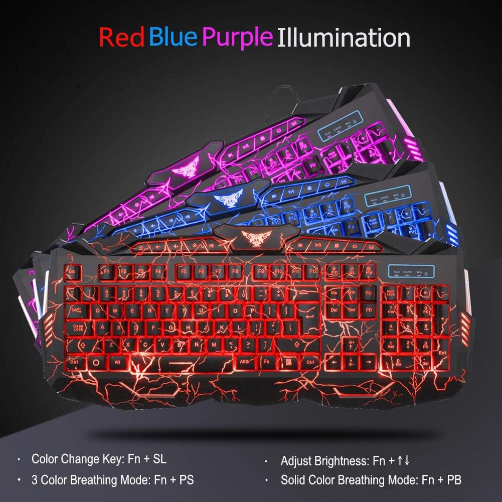 Wired Gaming Keyboard Mouse Headset Combo, LED Backlit, 114 Keys I132212