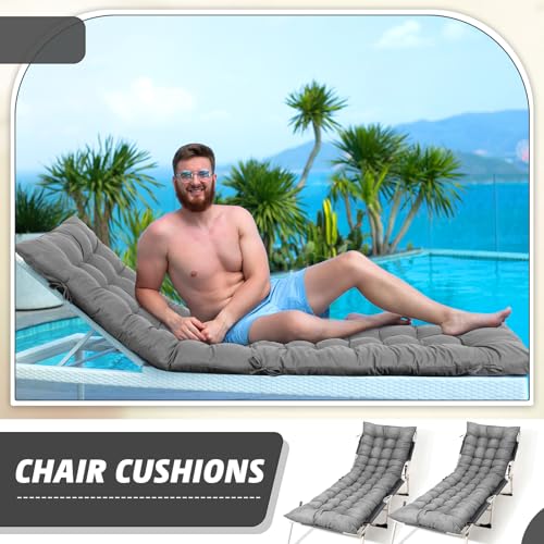 Lounge Chair Cushion 64 x 19 Inch Patio Recliner Pad Gray C2051