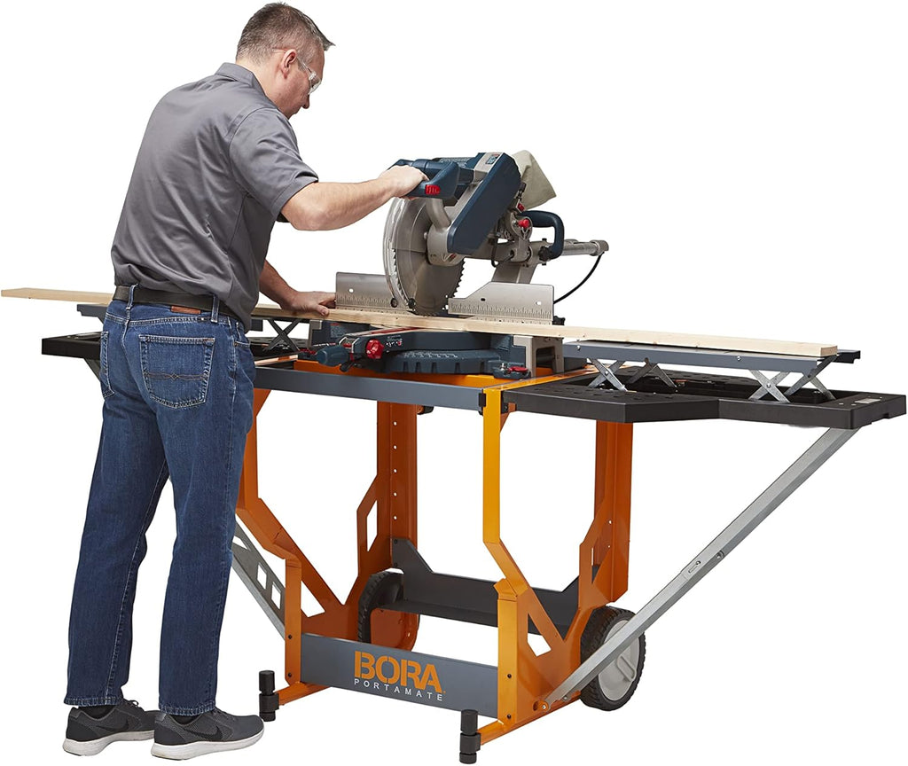 Miter Saw Workstation with Adjustable Pedestal Roller, Mobile Rolling Workbench F267
