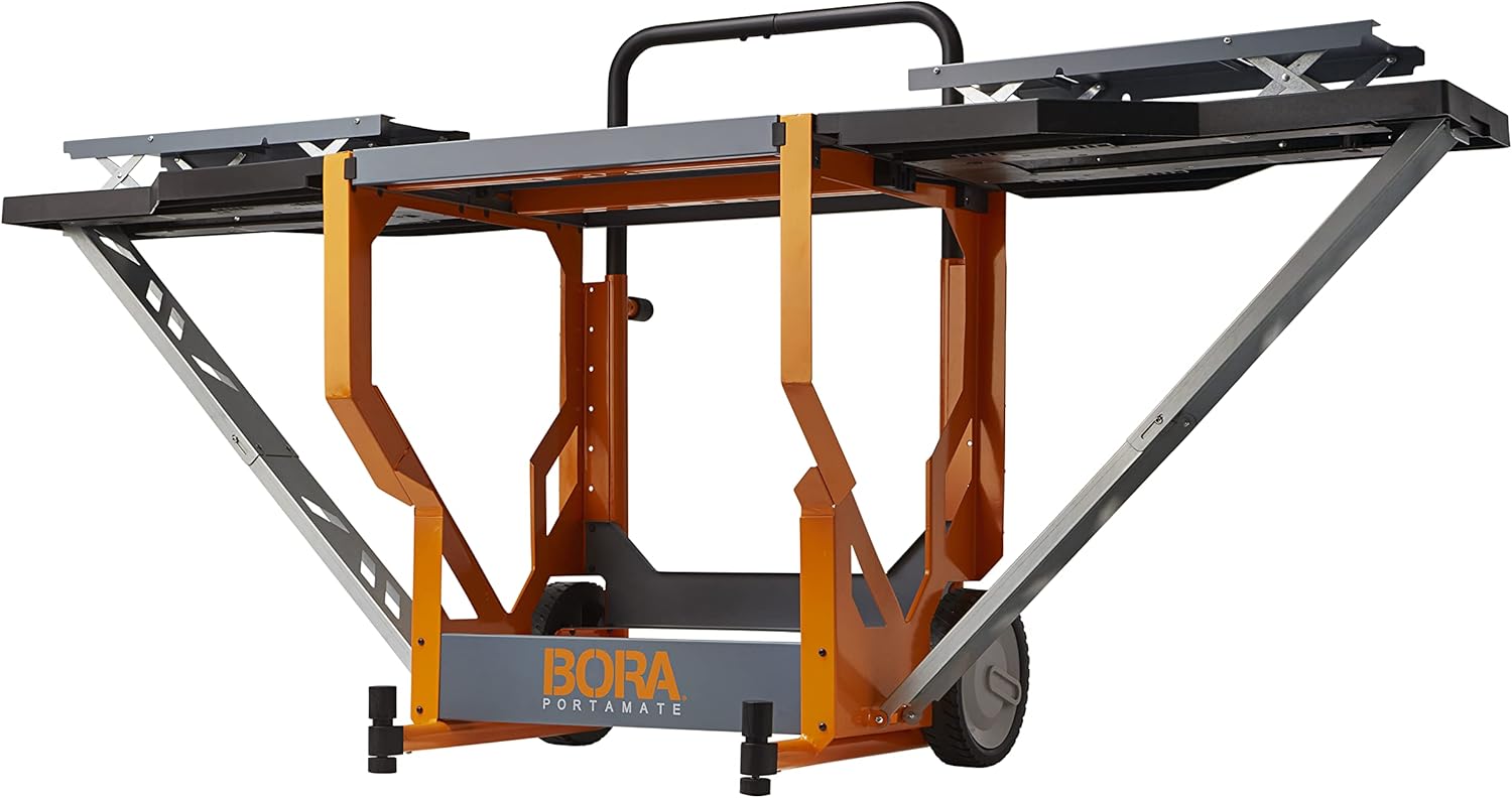 Miter Saw Workstation with Adjustable Pedestal Roller, Mobile Rolling Workbench F267