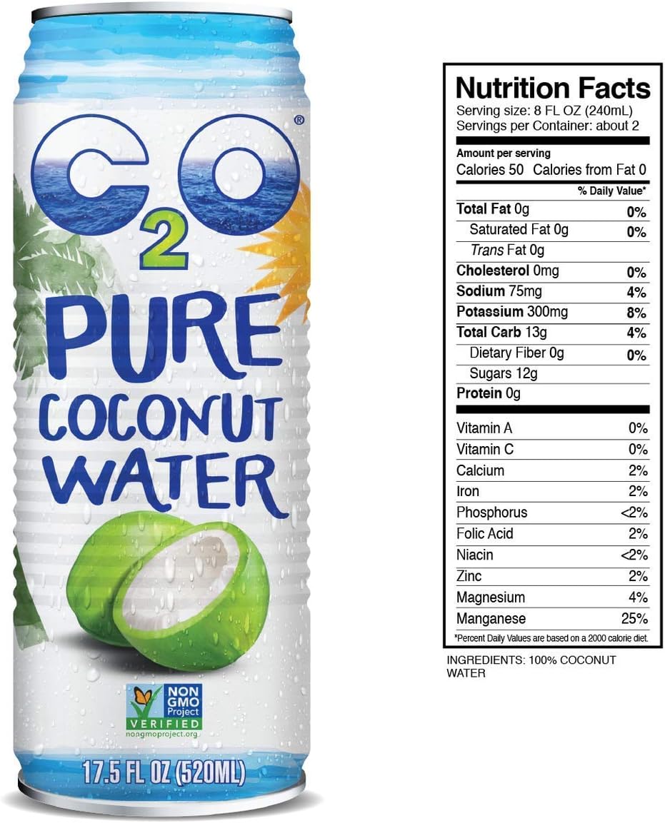 Pure Coconut Water, No Added Sugar, 17.5 FL OZ (Pack of 12) L310