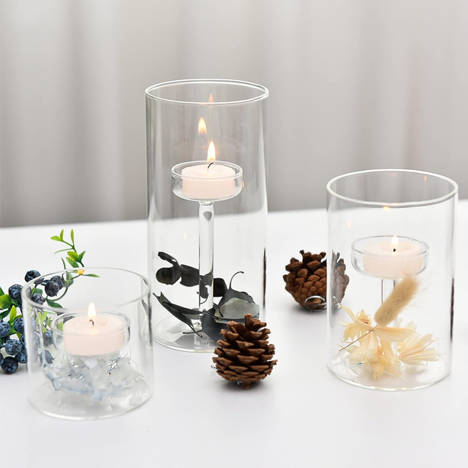 Clear Cylinder Glass Candle Holder Set of 3 for Table Centerpieces C17583
