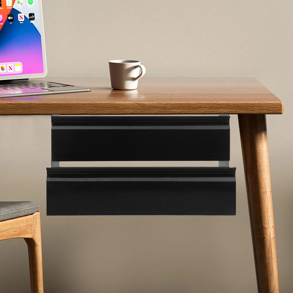 Under Desk Sliding Drawer Organizer, Black Steel Pull-Out Storage Tray F149