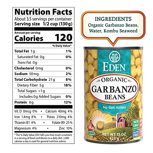 Organic Garbanzo Beans, 15 oz Can, No Salt, Non-GMO, Gluten Free, Vegan D580868