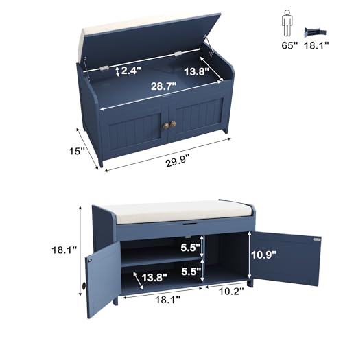 Shoe Storage Bench with Lift Top and Cushioned Seat I741