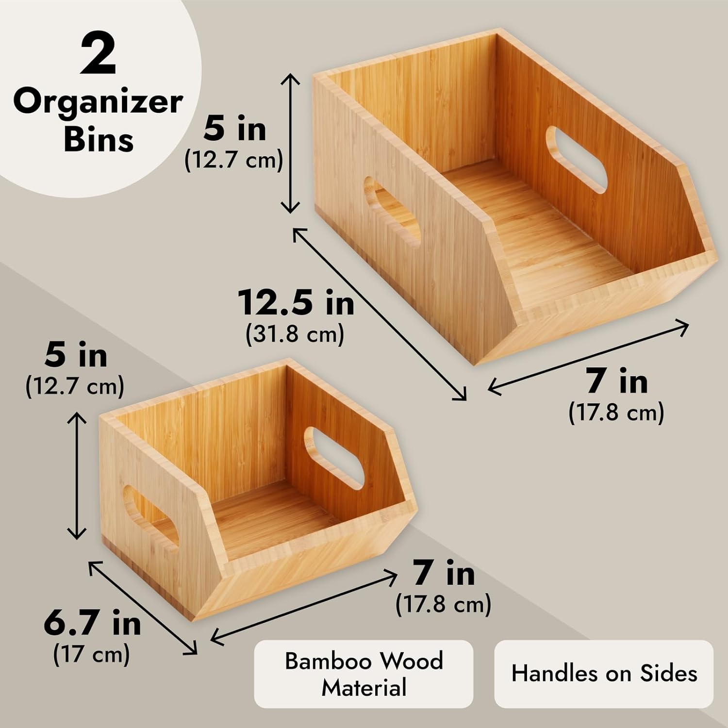 2 Pack Stackable Bamboo Storage Bins for Kitchen Pantry P726