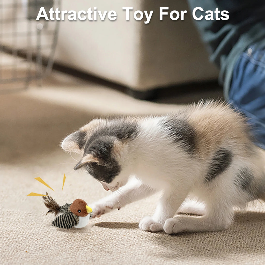 Interactive Electronic Cat Toy with Chirping Bird Sounds and Feather Tail Q3290