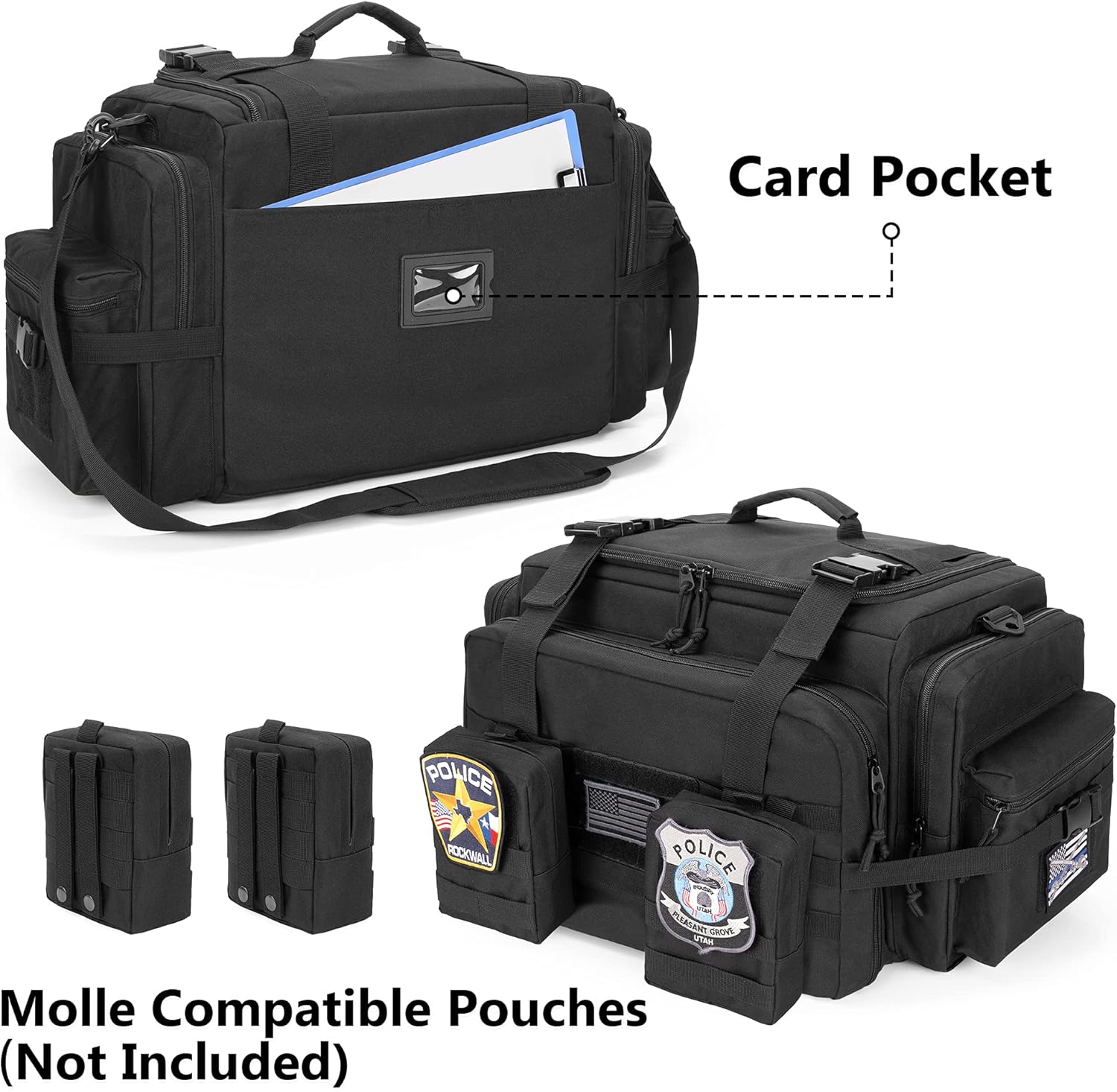 Patrol Bag for Police Gear, Car Front Seat Organizer with Laptop Layer, MOLLE Compatible, Black U998