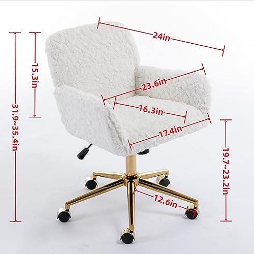 Faux Fur Vanity Chair with Wheels, Adjustable Height, Pink U782