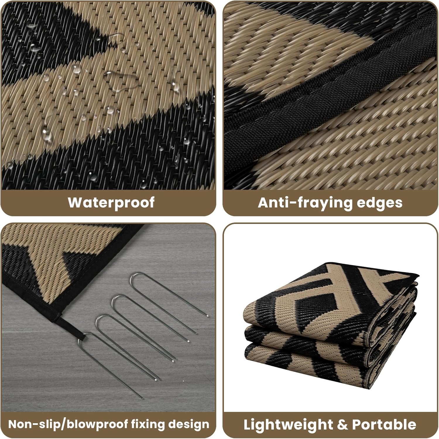 Outdoor Patio Rug with Carry Bag, Waterproof Reversible Picnic Mat M282970