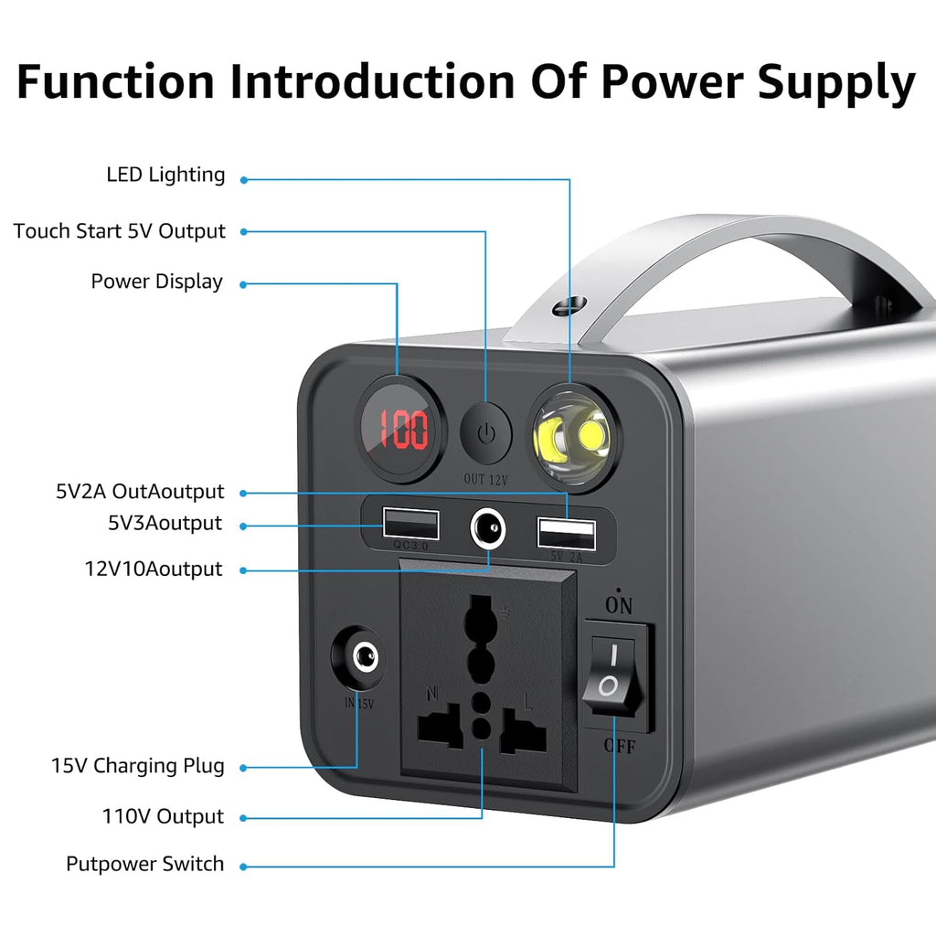Portable Power Station 150Wh Camping Battery with Dual AC Outlet V26830