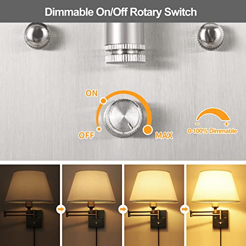 Dimmable Plug-in Wall Sconce Set of Two with Swing Arm and Beige Fabric Shade S403894
