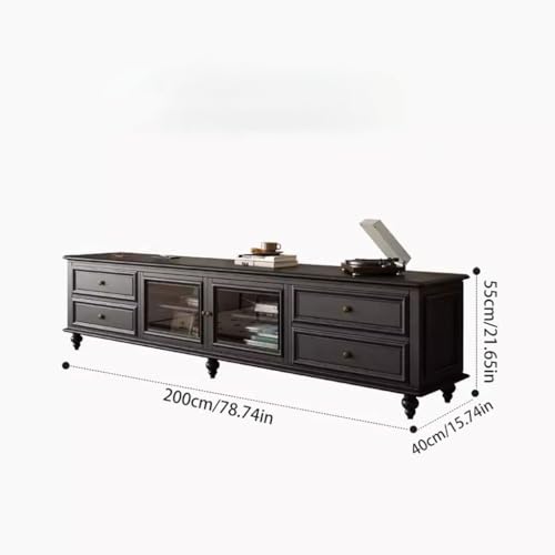 TV Stand Solid Wood Black Retro Floor-Standing Cabinet O44110