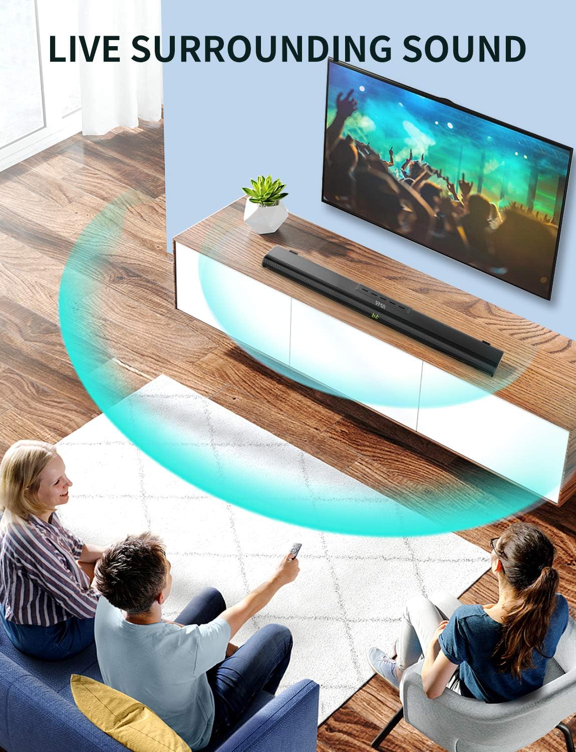 Sound Bar with Built-in Subwoofer, Bluetooth 5.0, HDMI/Optical/Aux/USB, Wall Mountable S317636