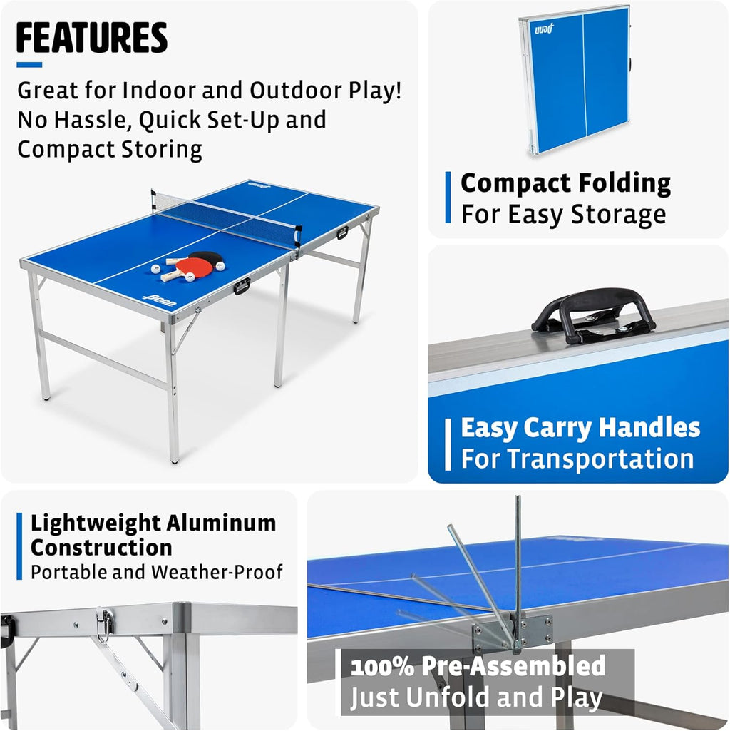 Portable 6ft Table Tennis Table with Net, 2 Paddles and 4 Balls P252