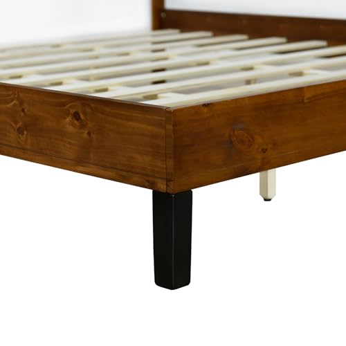 Full Size Bed Frame with Tall Headboard, Wood Platform Bed with Slats Support G6751
