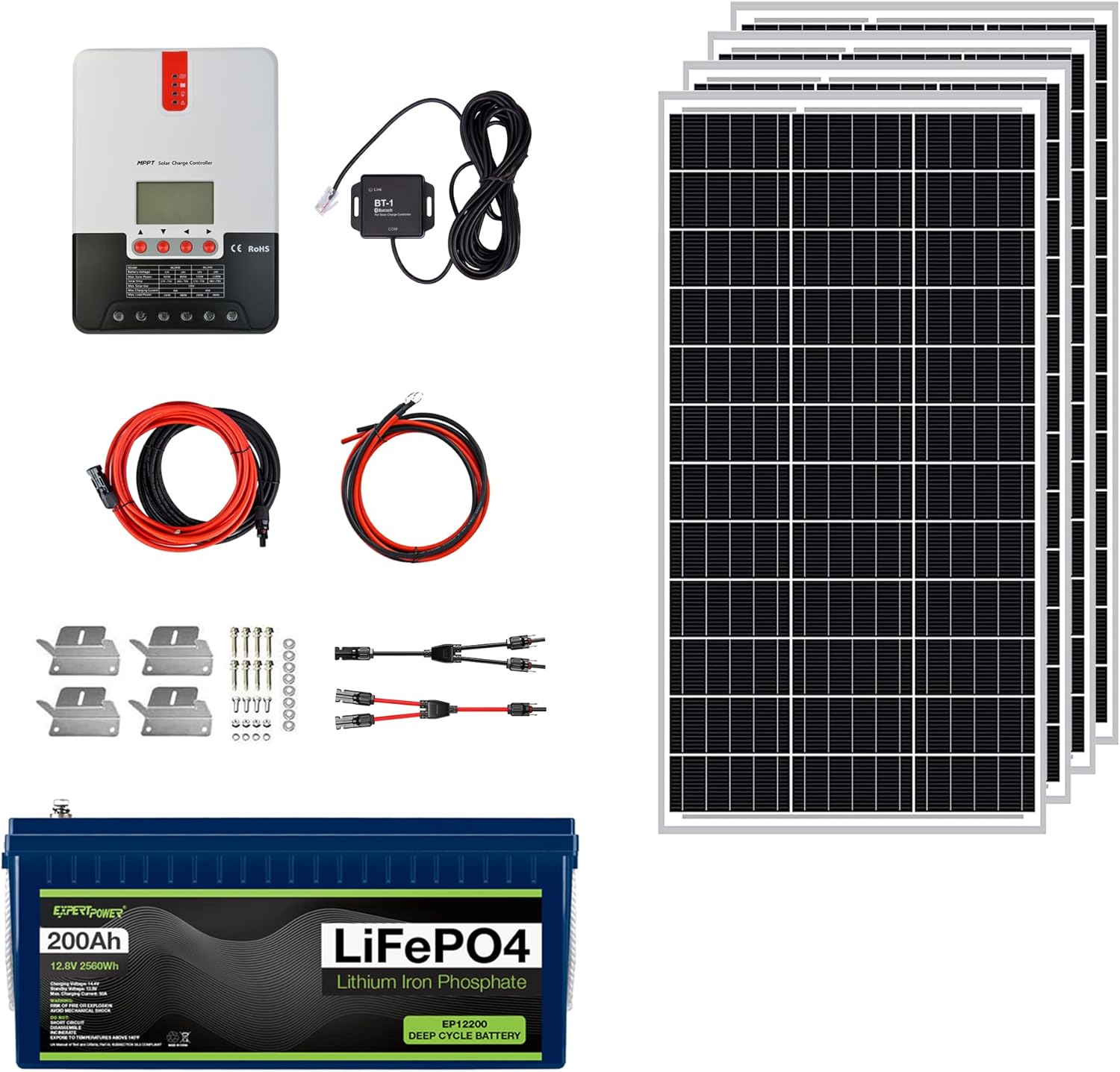 12V 100Ah LiFePO4 Solar Power Kit with 400W Panels and 3KW Inverter C533