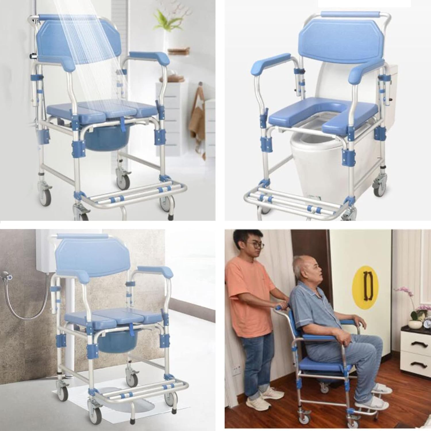 Wheeled Commode Chair for Bathroom with Liftable Armrests H432769