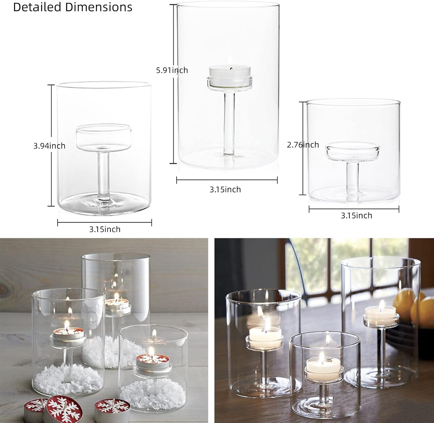 Clear Cylinder Glass Candle Holder Set of 3 for Table Centerpieces C17583