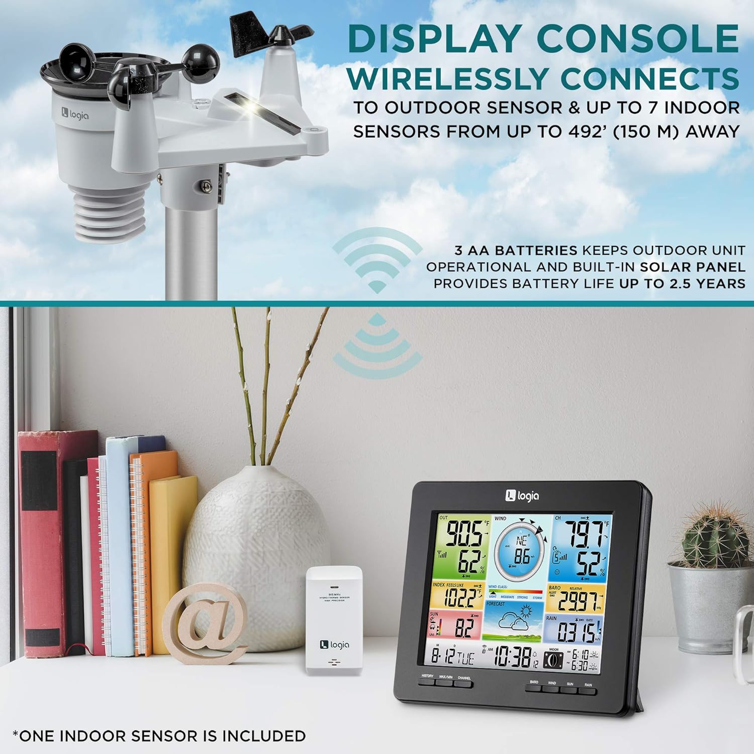 7-in-1 Wi-Fi Weather Station with Solar, Indoor/Outdoor Remote Monitoring System L516768