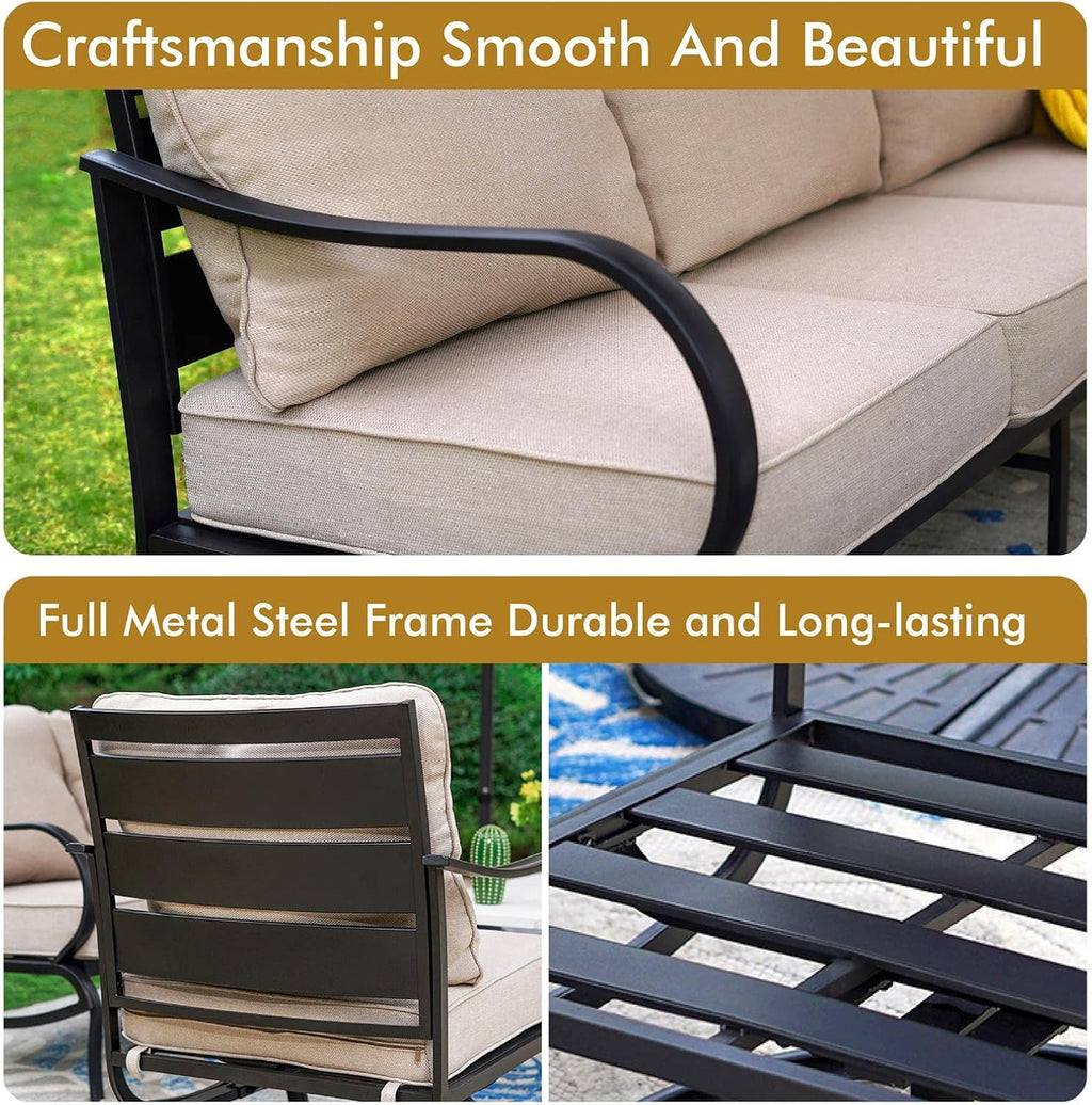 Patio Chair Set for 2, Outdoor Conversation Set with Swivel Padded Sofa Chairs, Metal Frame S9418